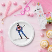バイアスロンスキーヤーウィンタースポーツアスリートインアクション ペーパープレート (パーティー)