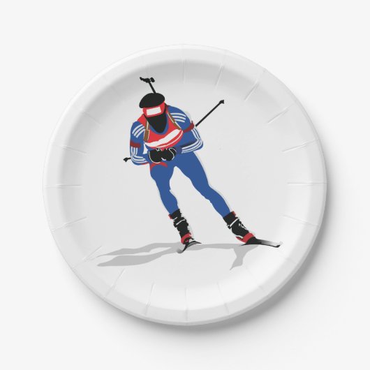 バイアスロンスキーヤーウィンタースポーツアスリートインアクション ペーパープレート (正面)