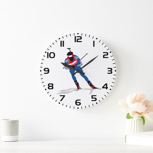 バイアスロンスキーヤーウィンタースポーツアスリートインアクション ラージ壁時計