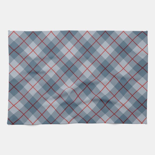 バイアス格子縞の青赤いストライプ キッチンタオル (横)