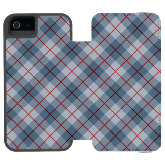 バイアス格子縞の青赤いストライプ INCIPIO iPhoneウォレットケース (フォリオ Open)