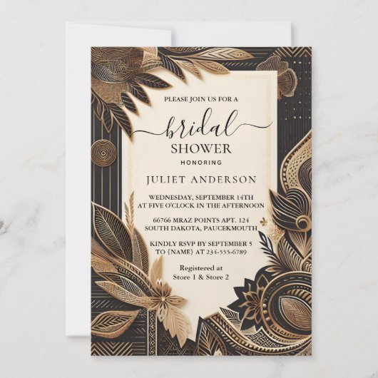 バイアフリカンブラウンナイジェリア伝統的ブライダルシャワー 招待状 (正面)