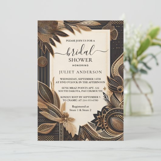 バイアフリカンブラウンナイジェリア伝統的ブライダルシャワー 招待状 (スタンド正面)