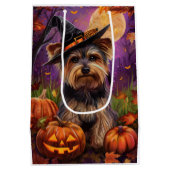 バイア不気味ーテリアハロウィーン魔女とカボチャ ミディアムペーパーバッグ (裏面)