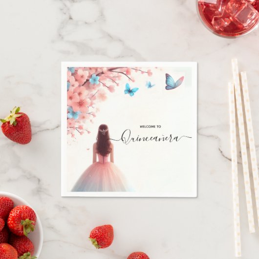 バイウッドツリーピンクガーリーさくらんぼブロッサムキンセアニェラ スタンダードカクテルナプキン (インサイチュ)