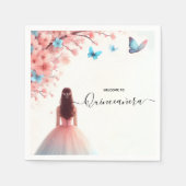 バイウッドツリーピンクガーリーさくらんぼブロッサムキンセアニェラ スタンダードカクテルナプキン (正面)