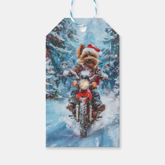 バイエルテリア犬のバイククリスマス ギフトタグ (正面)