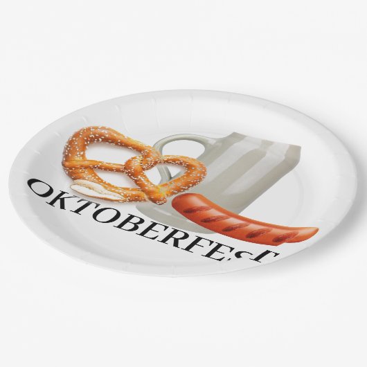 バイエルンビアスタインソーセージプレッツェルオクトーバーフェスト ペーパープレート (アングル)