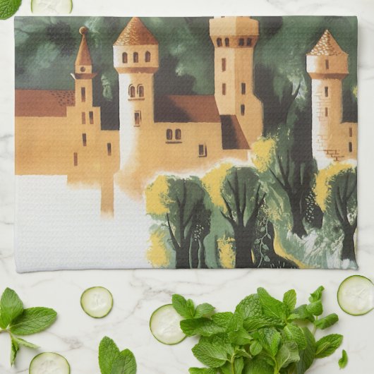 バイエルン,ドイツ,ドイツの城ヴィンテージ旅行アート キッチンタオル (折り畳み)