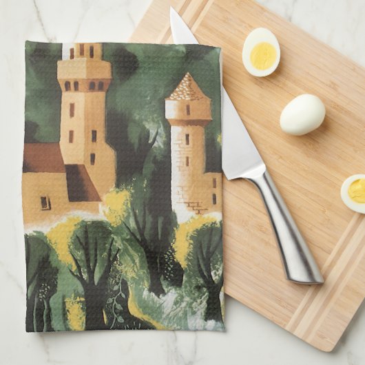 バイエルン,ドイツ,ドイツの城ヴィンテージ旅行アート キッチンタオル (四つ折り)