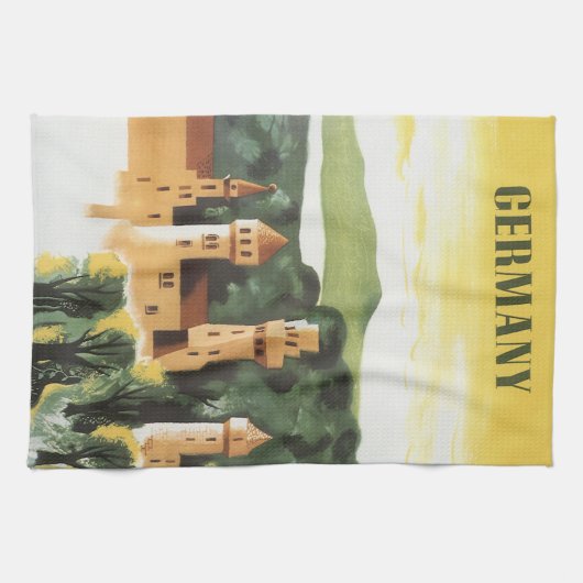 バイエルン,ドイツ,ドイツの城ヴィンテージ旅行アート キッチンタオル (横)