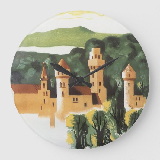 バイエルン,ドイツ,ドイツの城ヴィンテージ旅行アート ラージ壁時計 (正面)