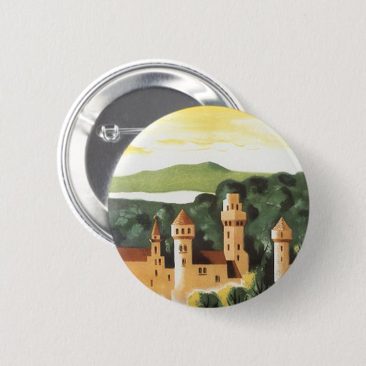 バイエルン,ドイツ,ドイツの城ヴィンテージ旅行アート 缶バッジ (正面&裏面)