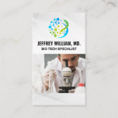 バイオテクノロジーのロゴ | 研究室で研究する科学者 名刺 (正面)