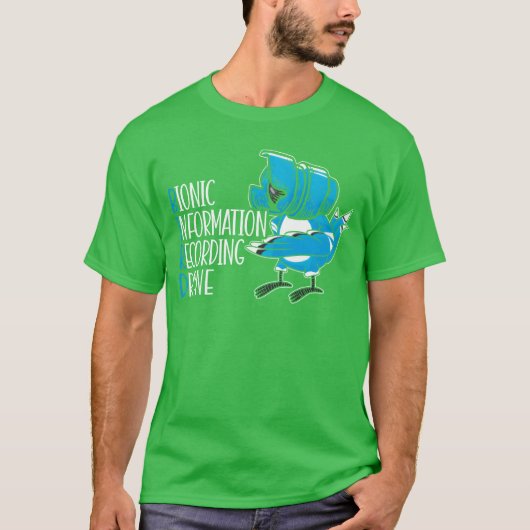 バイオニック情報記録ドローン鳥陰謀 Tシャツ (正面)
