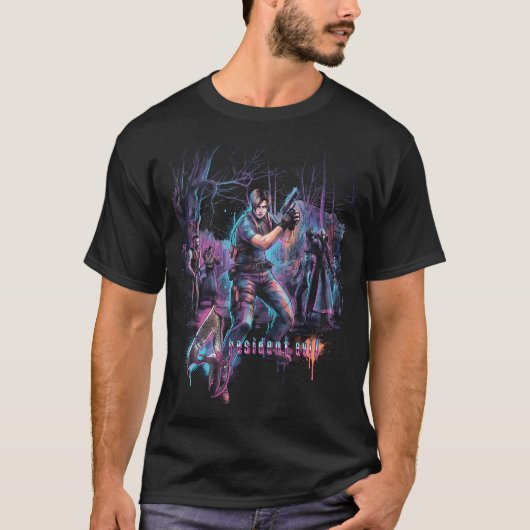 バイオハザード4 レオン・S・ケネディ ゾンビ レトロボックスアート Tシャツ (正面)