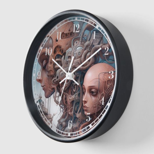 バイオメカニカル頭部超現実的Sci-Fiアート 壁時計 (傾斜)