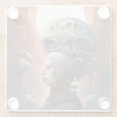 バイオメカニカル頭部Surreal Sci-Fiアート ガラスコースター (裏面)