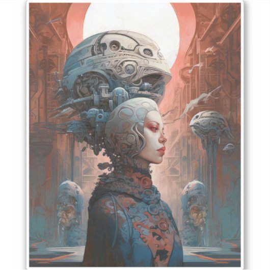 バイオメカニカル頭部Surreal Sci-Fiアート シール (正面)