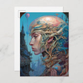 バイオメカニカル頭部Surreal Sci-Fiアート ポストカード (正面/裏面)