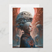 バイオメカニカル頭部Surreal Sci-Fiアート ポストカード (正面/裏面)