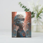 バイオメカニカル頭部Surreal Sci-Fiアート ポストカード (スタンド正面)