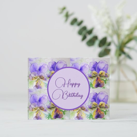 バイオラの花の女性の誕生日ポストカード ポストカード (スタンド正面)