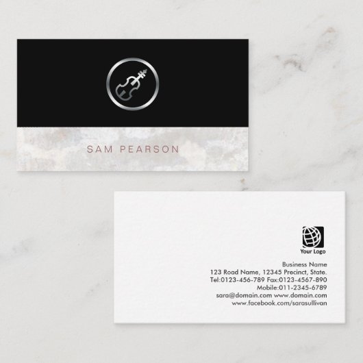 バイオリニストはっきりしたシルバー・ヴァイオリンエレガントアイコン 名刺 (正面/裏面)