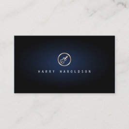 バイオリニストエレガント金ゴールドバイオリンのアイコン青いグロー 名刺