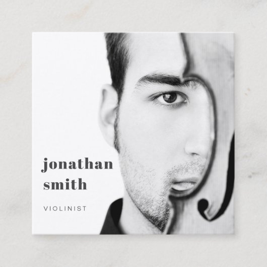 バイオリニスト写真プロフェッショナルミュージシャン ミニマル スクエア名刺 (正面)