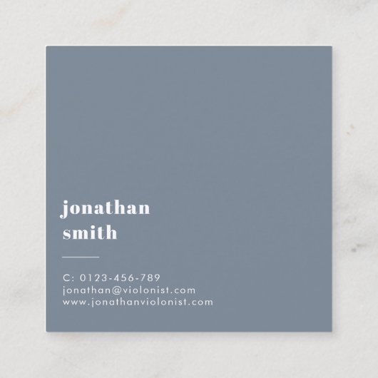 バイオリニスト写真プロフェッショナルミュージシャン ミニマル スクエア名刺 (裏面)