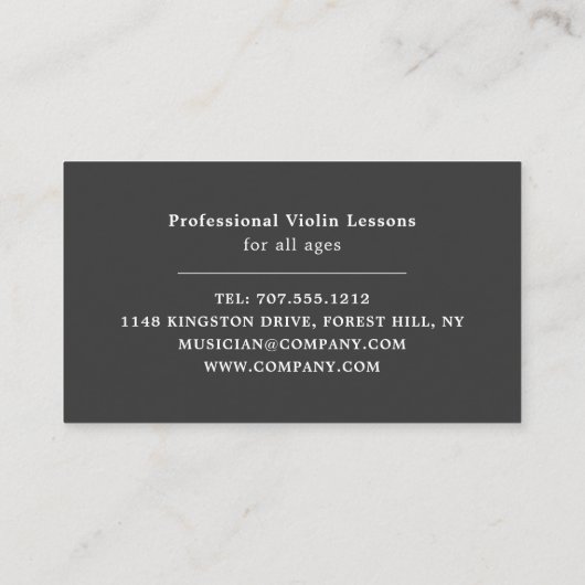 バイオリニスト、プロフェッショナルバイオリニスト 名刺 (裏面)