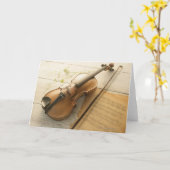 バイオリンおよび楽譜 カード (黄色い花)