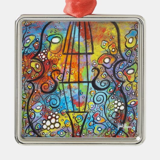 バイオリンおよび花のクリスマスのオーナメント メタルオーナメント (正面)