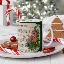 バイオリンとクリスマスの楽譜 ヴィンテージ風デザイン コーヒーマグカップ