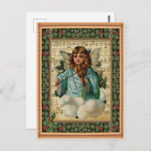 バイオリンとクリスマスエンジェル ポストカード (正面/裏面)