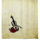 バイオリンとバラアンティーク シャワーカーテン (正面)