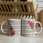 バイオリンとバラヴィンテージシート音楽デザイン コーヒーマグカップ