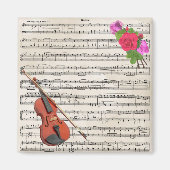 バイオリンとバラヴィンテージシート音楽デザイン マグネット (正面)