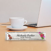 バイオリンとバラヴィンテージシート音楽名プレート デスクネームプレート