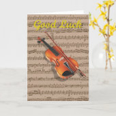 バイオリンと音楽シート。 カード (黄色い花)