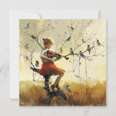 バイオリンと鳥の歌の遊び心あふれる音楽のホリデーカード シーズンカード (正面)