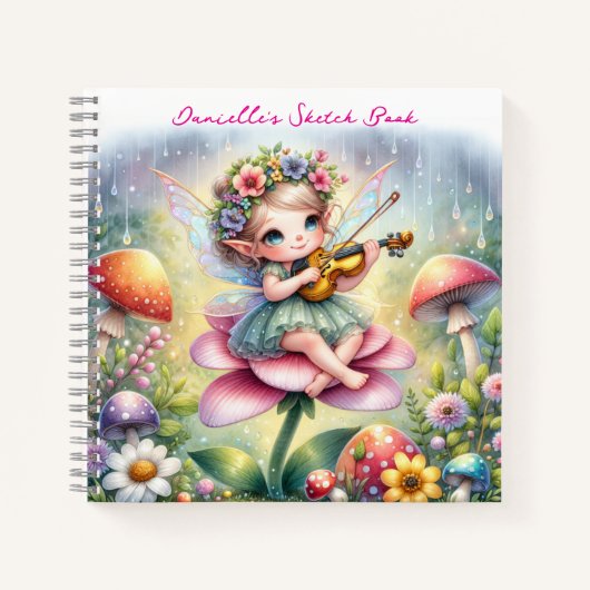 バイオリンのきのこかわいいアニメの少女 ノートブック (正面)