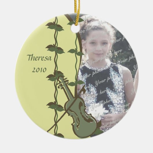 バイオリンのウッドランド写真 セラミックオーナメント (正面)