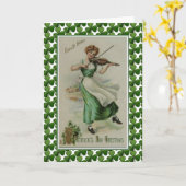 バイオリンのジグを持つ聖パトリックのデイガール カード (黄色い花)