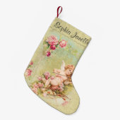 バイオリンのバラを遊ぶパーソナライズな天使 スモールクリスマスストッキング (正面 (吊り時))