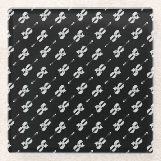 バイオリンのパターン – 白黒 ガラスコースター (正面)