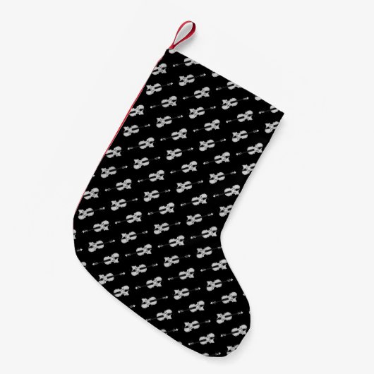 バイオリンのパターン – 白黒 スモールクリスマスストッキング (正面 (吊り時))