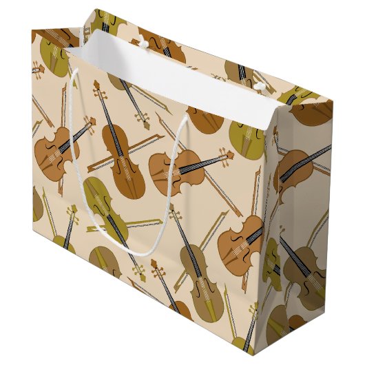 バイオリンのプリントパターン ラージペーパーバッグ (正面アングル)