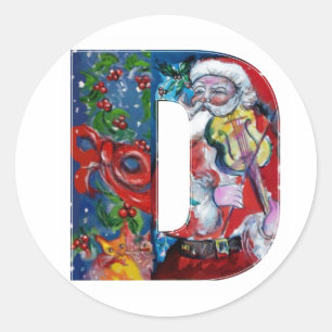 バイオリンのモノグラムが付いているクリスマスDの手紙/サンタ ラウンドシール
